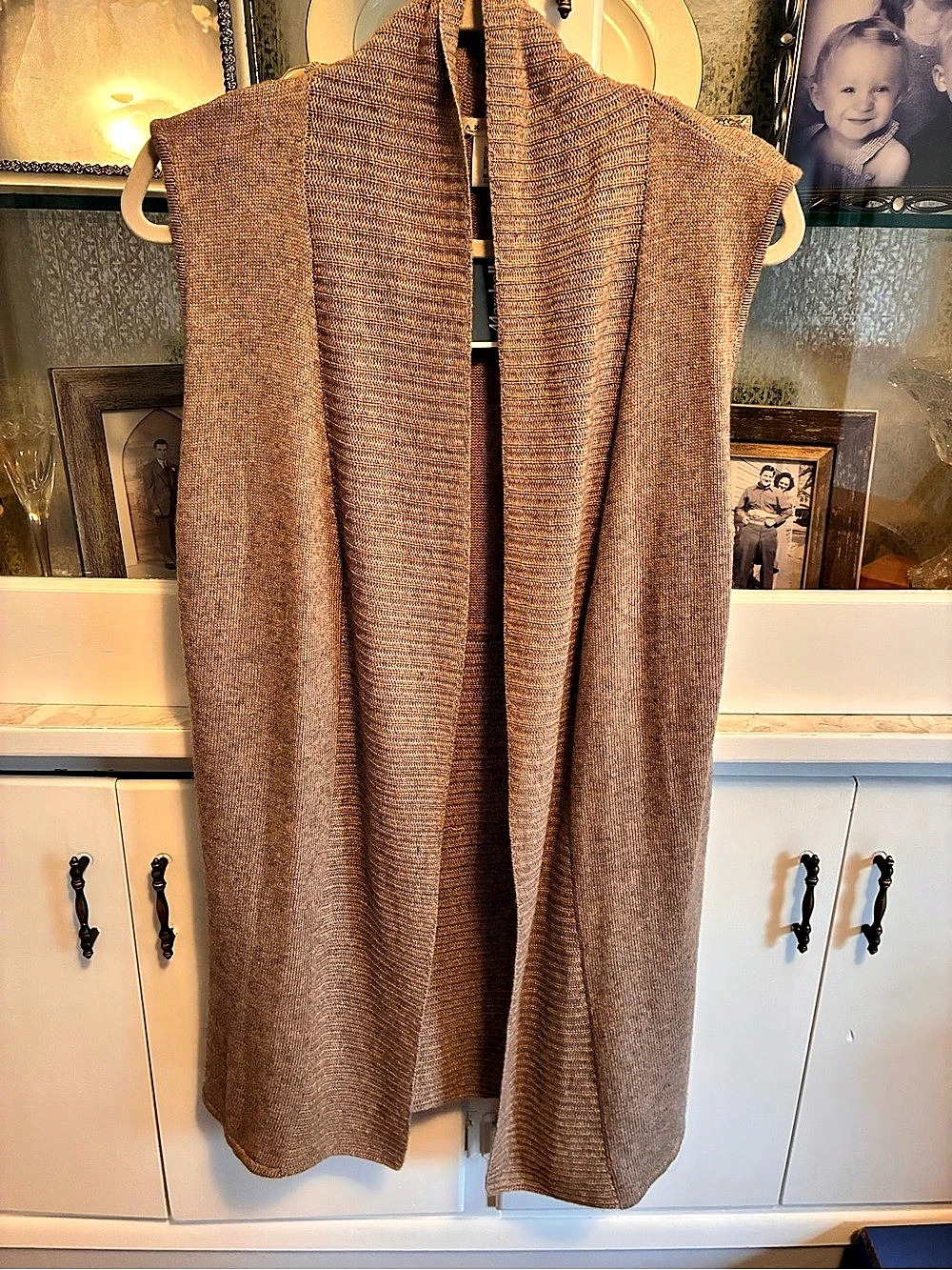 Max Studio Open Front Knit Vest in Brown Size Small NWT